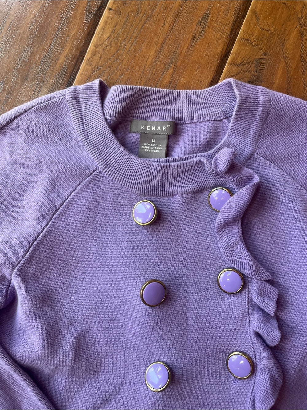 Kenar Lavender Ruffle Button-Front Sweater - Picture 3 of 7
